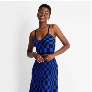 Rare Future Collective Blue and Black Checkered sweater knit Tank Top